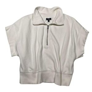 Express‎ Womens Pullover Short Sleeve Quarter Zip Sweater White
